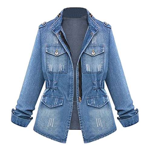 LISTHA Denim Jackets Plus Size Women Loose Zipper Jean Cardigan Pocket Slim Coats