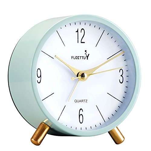 FLOITTUY 4 inches Super Silent Alarm Clock, Cream Green Beep Wake Round Alarm Clock with Night Light,Battery Operated,Easy Set Entry Lux Stylefor Desk, Bedroom and Home Decoration