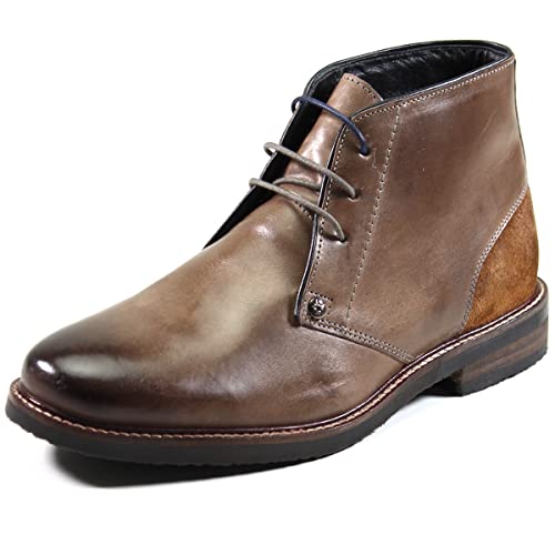 Testosterone Shoes Men's Air Alert Genuine Leather and Suede Two-Tone Chukka Desert Boot, Gray Rust, US 12