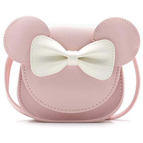 HXQ Little Mouse Ear Bow Crossbody Purse,PU Shoulder Handbag for Kids Girls Toddlers(Pink)