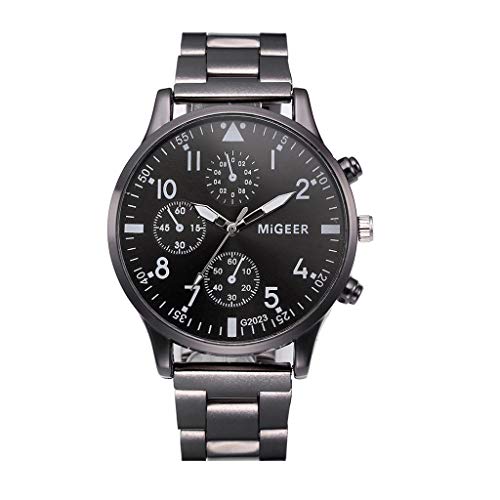 Man Stainless Steel Watch - Fashion Casual Dress Chronograph Waterproof Quartz Wristwatches for Men (C)