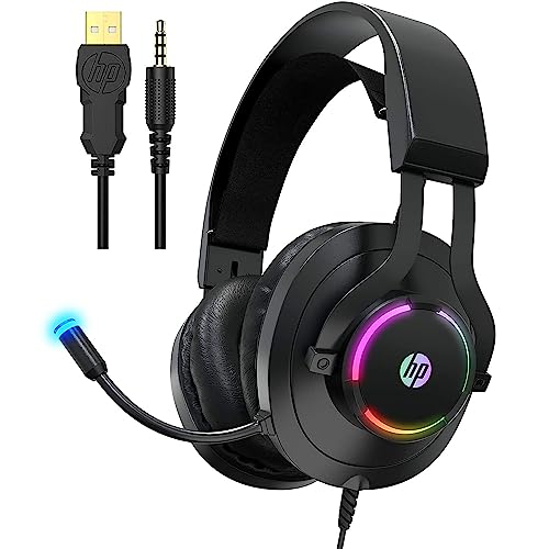 HP Gaming Headset with Microphone Wired Over Ear Gaming Headphones with Mic for PS4 PS5 Xbox One Nintendo Switch PC Laptop gamer headset 3.5mm Jack with Noise Cancelling and Led Light
