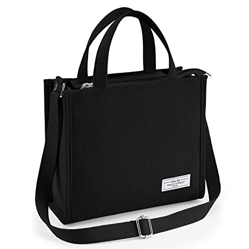 KALIDI Small Corduroy Bag Black Tote Zipper Fashion Women Handbag Vintage Shoulder bag Mini Crossbody Purse