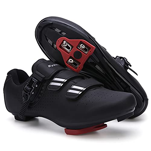 Mens Womens Cycling Shoes Compatible with Pelaton Bike Shoes Road Bike Shoes Riding Bicycle Pre-Installed with Delta Cleats Clip Indoor Outdoor Pedal Size 6 Black