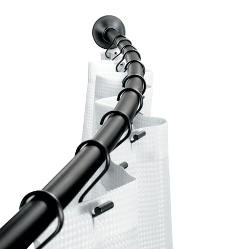 iDesign Curved Metal Shower Curtain Rod, Adjustable Customizable Curtain Rod for Bathtub, Stall, Closet, Doorway, 41-72 Inches, Matte Black,79077