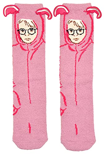 Hyp A Christmas Story Ralphie in Pink Bunny Suit Soft Fuzzy Crew Socks with Embroidered Ears