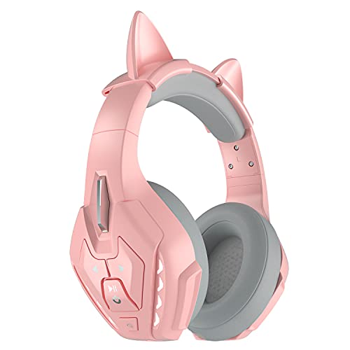 PHOINIKAS PS5 Gaming Headset for PS4, PC, Switch, Q10 Xbox One Headset with Stereo Sound, Detachable Mic, Wireless Bluetooth 5.3 Headphone only for Laptop/Phone/Tablet, 20H Battery (Pink)