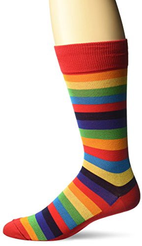 Hot Sox mens Conversation Starter Novelty Casual Fashion Dress Sock, Fun Stripe Crew (Red Multi), 6 12 US