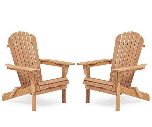 Mederla Set of 2 Outdoor Wooden Folding Adirondack Chair, Backrest Pre-Assembled, Solid Wood Lounge Patio Chair for Garden Backyard Fire Pit
