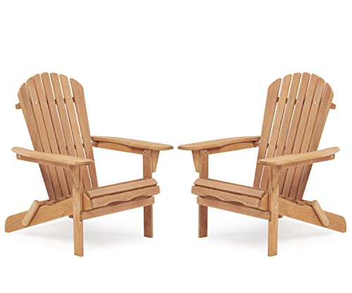 Mederla Set of 2 Outdoor Wooden Folding Adirondack Chair, Backrest Pre-Assembled, Solid Wood Lounge Patio Chair for Garden Backyard Fire Pit