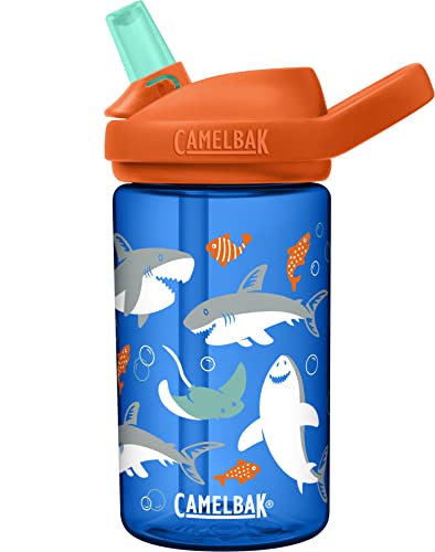 CamelBak eddy+ 14oz Kids Water Bottle with Tritan Renew – Straw Top, Leak-Proof When Closed, Sharks