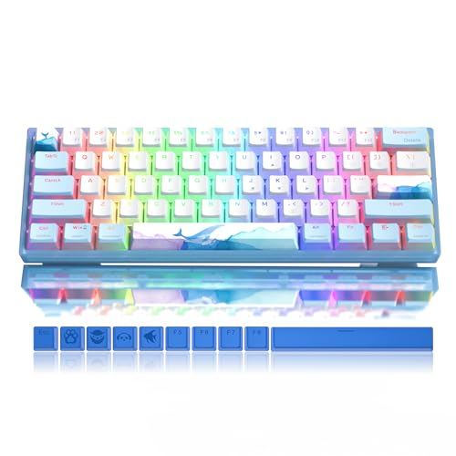 Womier 60% Percent Keyboard, WK61 Mechanical RGB Wired Gaming Keyboard, Hot-Swappable Blue Ice Whale Keyboard with PBT Keycaps for Windows PC Gamers - Linear Red Switch