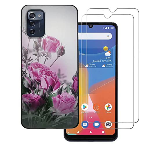 [2-Pack] Tznzxm for ZMAX 5G Tempered Glass Screen Protector,Consumer Cellular ZMAX 5G Case, Z7540 Phone Case, Rose Painting Design Flexible TPU Non-Slip Back Cover Rubber Slim Case for ZMAX 5G