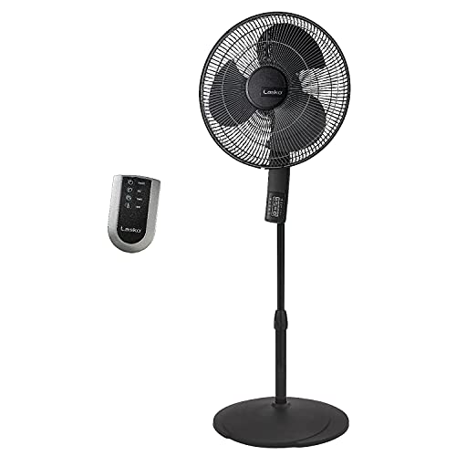 Lasko Oscillating Pedestal Fan, Thermostat, Adjustable Height, Remote Control, Timer, 4 Speeds, for Bedroom, Living Room, Office & Dorm, 16', Black, S16612