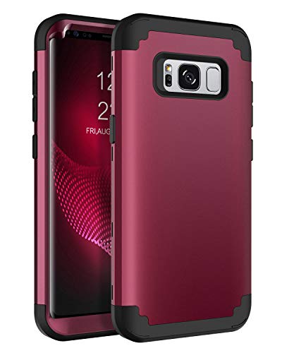 BENTOBEN Case for Galaxy S8 5.8', Heavy Duty Full Body Rugged Shockproof Hybrid Three Layer Hard Plastic Soft Rubber Bumper Protective Phone Cases Cover for Samsung Galaxy S8 5.8', Wine Red/Burgundy