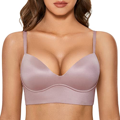DOBREVA Women's Push Up Wireless Bra Padded T Shirt Bras No Underwire Plunge Bralette Sea Fog 38B