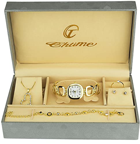 Gift Set Women's Watch gold- Jewelry set- Necklace-Ring- Earrings - Band