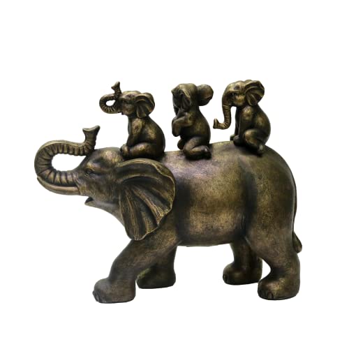Nature's Mark 8' H 3 Baby Elephants Riding an Elephant Resin Statue Figurine Home Decorative Accent Decor (Bronze)