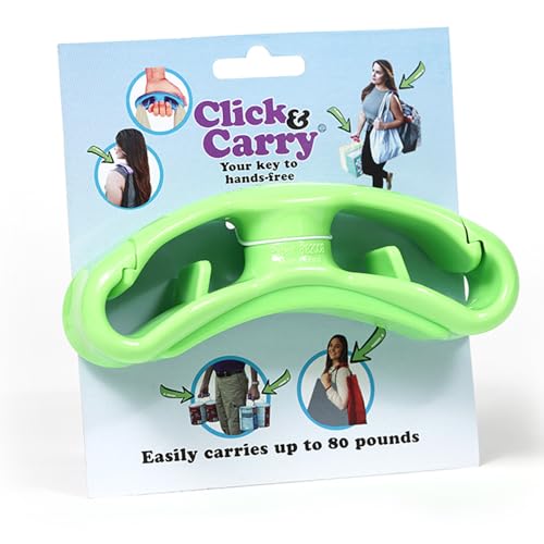 Click & Carry Grocery Bag Carrier, 1 Pack, Green - As seen on Shark Tank, Soft Cushion Grip, Hands Free Grocery Bag Carrier, Plastic Bag Holder, Haul Sports Gear, Click and Carry with Ease