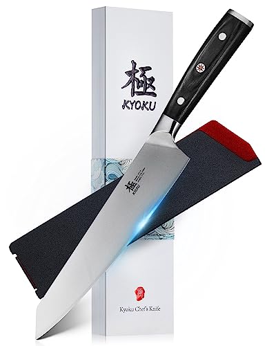 KYOKU 8.5' Kiritsuke Knife, Samurai Series Japanese Chef Knife with Pakkawood Handle, Japanese High Carbon Steel Knife for Kitchen, Full Tang Vegetable Knife for Sashimi Steak Herb with Sheath & Case