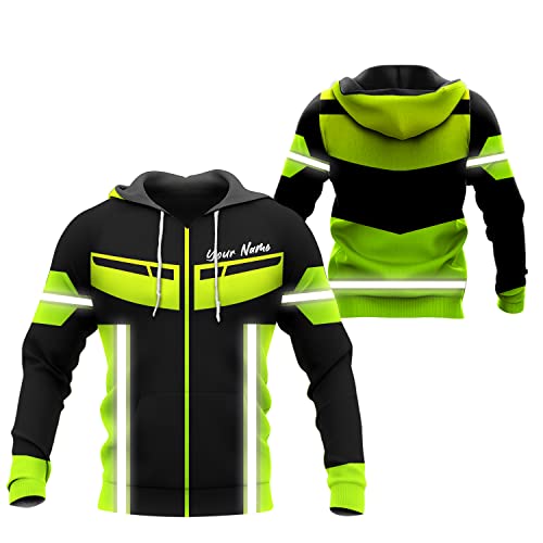 Motorcycle Men's Riding Hoodie Personalized Class 3 High Visibility Hoodie for Men - Custom Name Reflective Men's Hoodie - Construction Hoodie - High Visibility Sweatshirt - 8 Sizes from S to 5XL