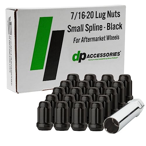 DPAccessories Black Spline Lug Nuts - 7/16-20 Lug Nuts Black for Aftermarket Wheels - Spline Tuner Lugs 7/16x20 - Set of 20 Black Lug Nuts and One Spline Lug Nut Socket - D5241P-2308/20