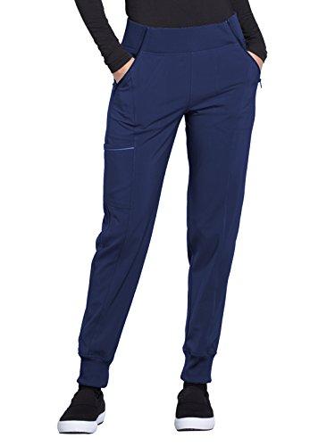 Jogger Scrub Pants for Women 4-Way Stretch with Mid Rise, Cargo Pocket, Superior Performance, and Comfort CK110A, M, Navy