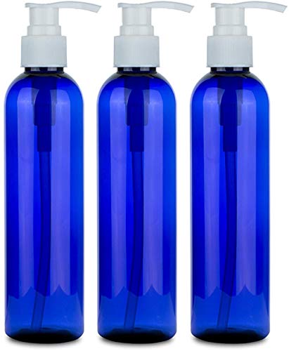 BRIGHTFROM Empty Lotion Pump Bottles, 8 Oz BPA-Free Refillable Plastic Containers, PETE1 Cobalt-Blue, Great for - Soap, Shampoo, Lotions, Liquid Body Soap, Creams and Massage Oil's (Pack of 3)