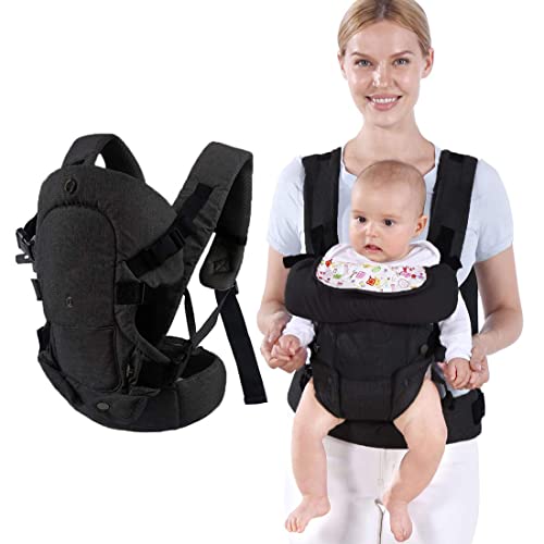 Baby Carrier Newborn Soft Infant Carrier Sling Wrap Ergonomic Design 4 in 1 Baby Carrier Newborn to Toddler 7-45lbs（3-48 Months）Front and Back Baby Holder Carrier for Men Dad Mom-Black