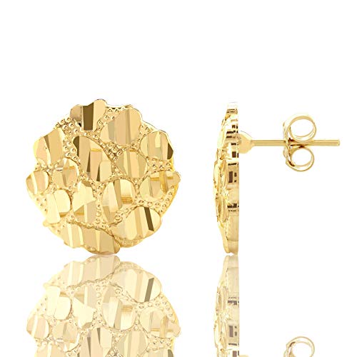 LoveBling 10K Yellow Gold Diamond Cut Round Nugget Earrings (0.60' Diameter)