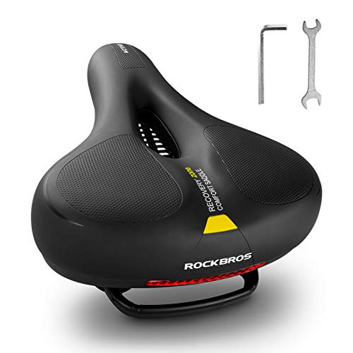 ROCKBROS Bike Seat Comfort Bike Saddle Mountain Bicycle Accessories for Men Women Soft Wide Bike Seat Cushion Dual Shock Absorbing with Reflective Strip