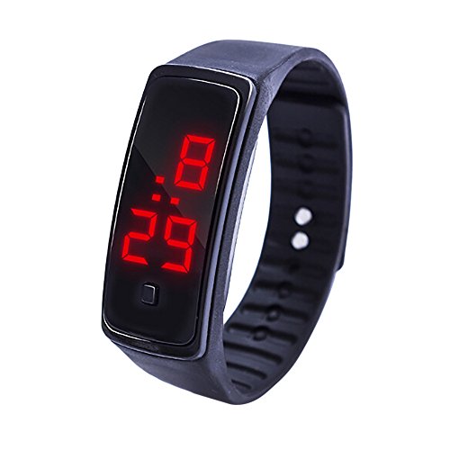 Digital Sports Watch Silicone Band LED Screen Watches Waterproof Casual Luminous Stopwatch Simple for Mens Students (Black)