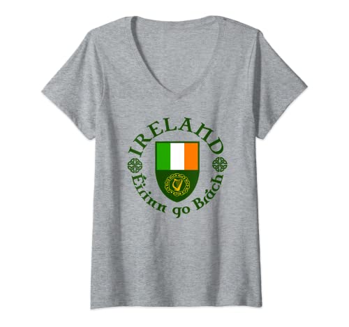 Womens Ireland Éirinn go Brách (Ireland Forever) Celtic Harp Shield V-Neck T-Shirt