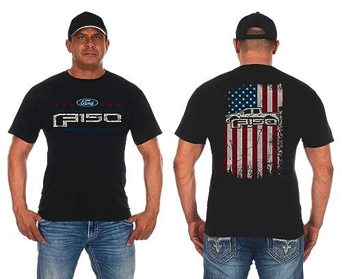 JH DESIGN GROUP Men's Ford F150 Truck T-Shirt American Flag Black Crew Neck Shirt (XL, Black)