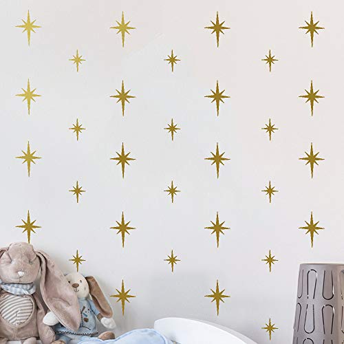 72 PCS Gold Retro Starburst Wall Decals Peel and Stick Decorations,Gold Star Wall Decals Stickers for Adult Bedroom Girls Kids Room Decor