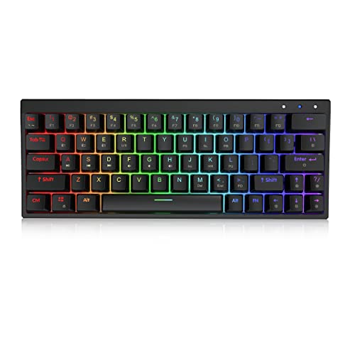 Ractous RTK63B 60% Wireless Mechanical Gaming Keyboard,RGB Blacklit PBT keycaps Type-C 63keys Bluetooth5.1/Wireless/Wried Gaming Keyboard for PC/Mac Gamers,Hot-Swap Optical Blue Switch-Black
