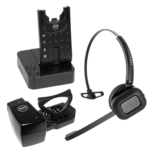 INNOTALK - Wireless Headset for Desktop Phone with Remote Hook ON and Off Handset Lifter, Wireless Headset for Landline Phone, Long-Talk 300 ft Range Headset for Corded Phones
