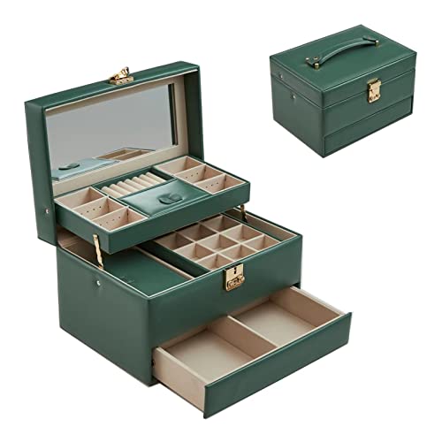 Stove knobs Jewelry Box Elegant with Lock for Necklaces and Bracelets，Leather Jwelry Box Large for Women