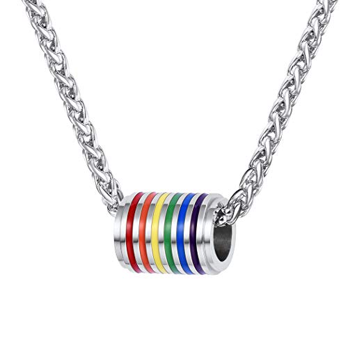 Suplight Mens Gay Pride Necklace Homosexual Same Sex Equality Jewelry Stainless Steel Enamel Rainbow Flag Lesbian LGBT Bi Pendant Necklace