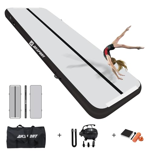 AKSPORT Air Mat Tumble Track Gymnastics Inflatable Tumbling Mat with Electric Air Pump for Home Use/Tumble/Gym/Training/Cheerleading/Parkour/Beach/Park/Water 3.3/10/13.12/16.4/20/23-39ft (black, 9.84)