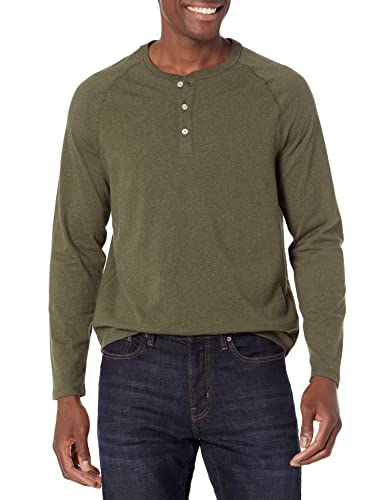 Amazon Essentials Men's Regular-Fit Long-Sleeve Henley Shirt (Available in Big & Tall), Olive Heather, X-Large