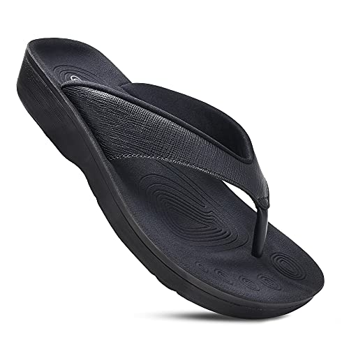 AEROTHOTIC Original Orthotic Comfortable Thong Style Flip Flops Sandals (Matt Black, size 9)