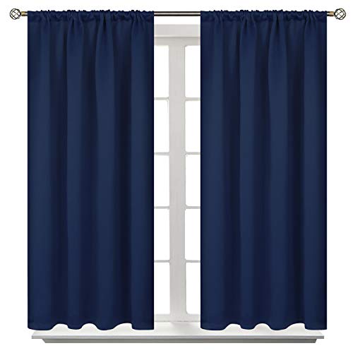 BGment Blackout Curtains for Bedroom - Short Room Darkening Curtain Rod Pocket Thermal Insulated Window Drapes for Kitchen, 42 x 45 Inch, 2 Panels, Navy Blue