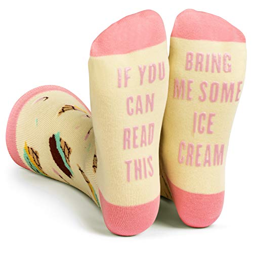 Lavley If You Can Read This, Bring Me Funny Socks - Novelty Gifts for Men, Women and Teens (US, Alpha, One Size, Regular, Regular, Ice Cream)