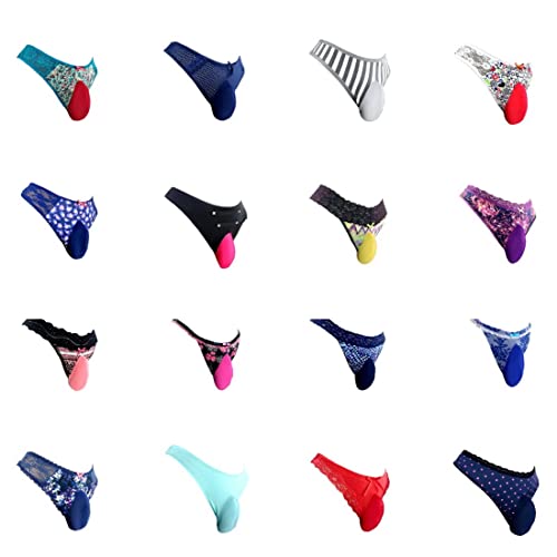 mexowom 5Pcs Sissy Pouch Panties of Men Kinds Sexy Underwear Lacy Panties Bikini Briefs T-Back Thong G-String