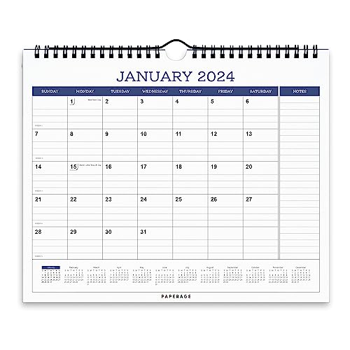 PAPERAGE Calendar 2024-12 Month (Navy), Minimalist Wall and Desk Calendar with Monthly Views and Yearly Plans – Small (9 in x 11 in)