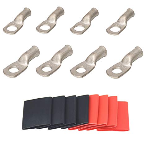 4 Pack 6 AWG 3/8 Lugs & 6 AWG 5/16 Lugs Tinned Copper Terminal,Marine Battery Welding Lugs Terminal Connectors with 8 Pieces Ratio 3:1 Dual Wall Adhesive Heat Shrink
