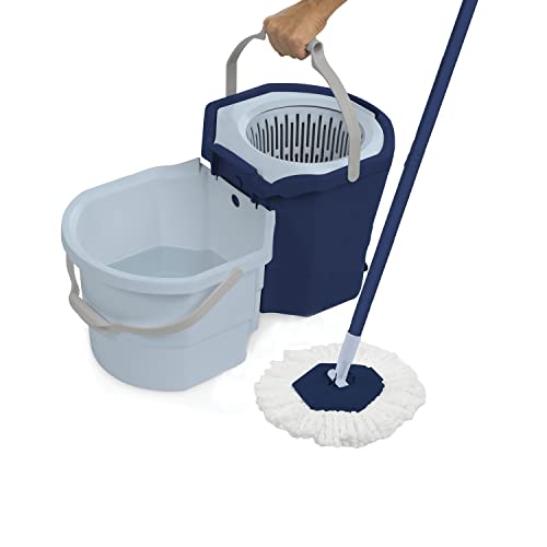 Casabella Clean Water Microfiber Spin Bucket and Mop System, Blue