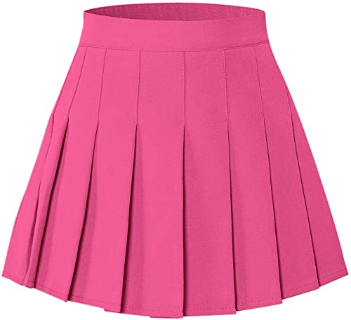 Women's A-line Skater Pleated Skirts, High Waist Mini Short Skort Tennis Skirt for Teen Y2K Style Women Rose Red, US 2XL
