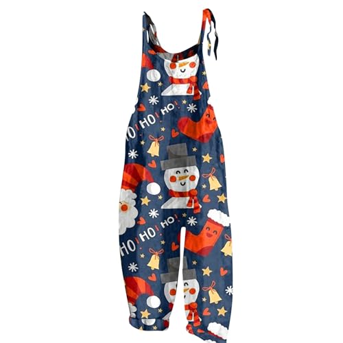 Black of Friday Big Deals 2023,Christmas Overalls Women Trendy Dressy Casual Loose Jumpsuits Adjustable Straps Sleeveless Wide Leg Rompers Snow Linen Pants Plus Size Jumpsuits(3-Dark Blue,Small)